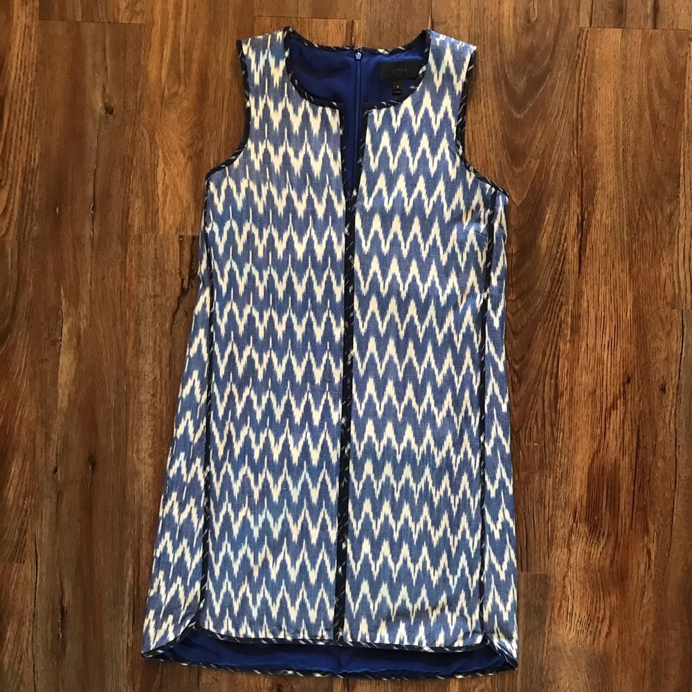 J. Crew Sheath Dress Blue & White Chevron Size 6